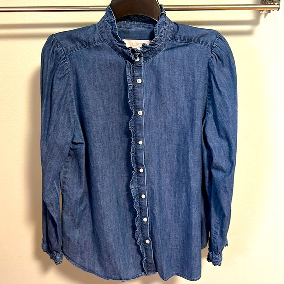 Loft Ruffle Chambray Blouse - Picture 1 of 9